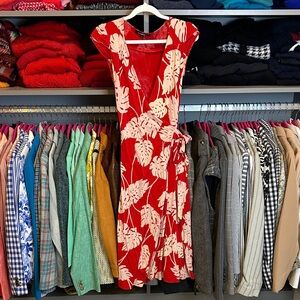 Spicy Girl red/cream print ca sleeve midi wrap dress size S